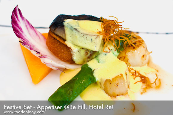 Appetiser_Hotel-Re potobello mushroom in olive, marinated scallop, u.s. white asparagus and black truffle vinaigrette